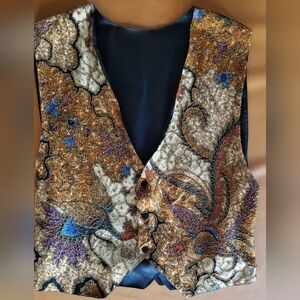 Kenar Black Gold Blue And Purple Beaded Vest, Cotton Beaded Vintage Vest